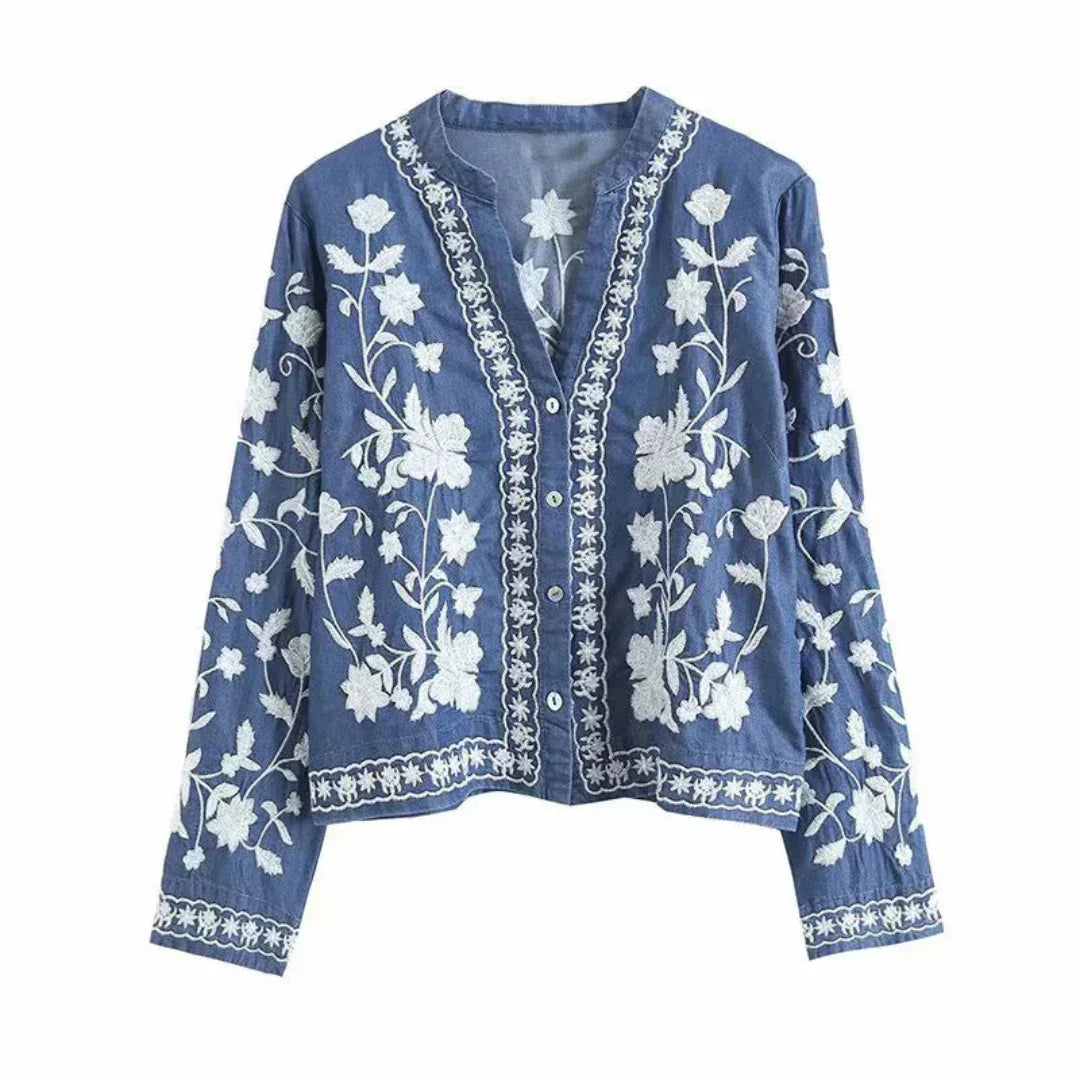 Iriana Blouse | Women's Winter Embroidered Button Blouse