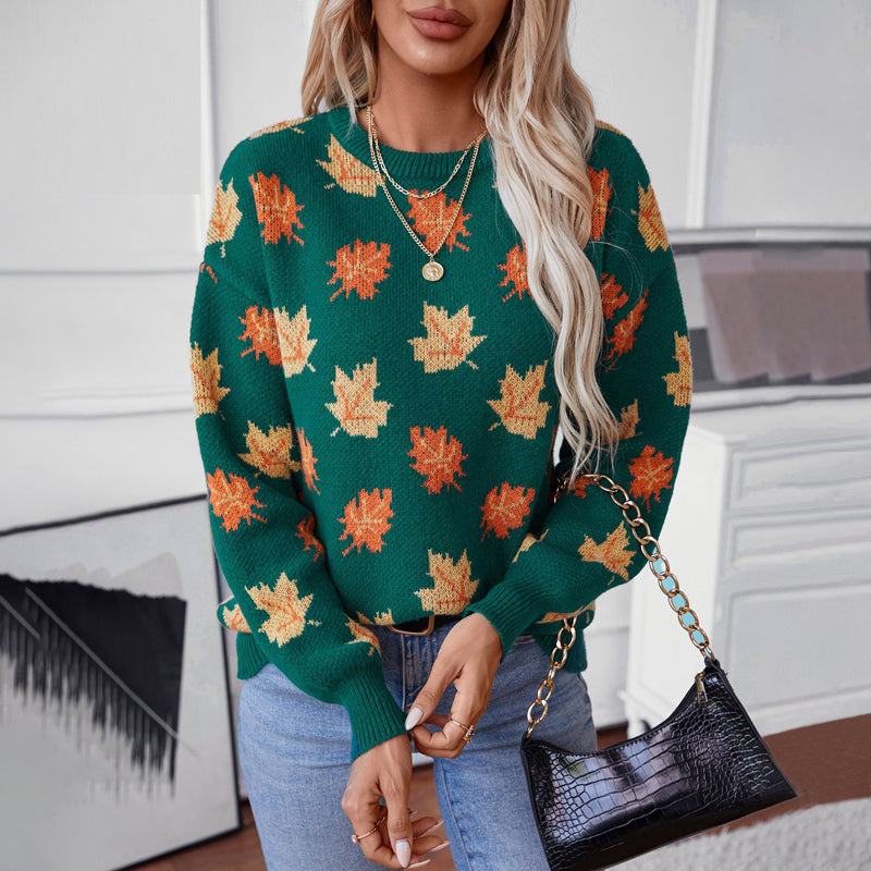 Yasmine Jumper | Women's Autumn Leaf Print Knitted Jumper
