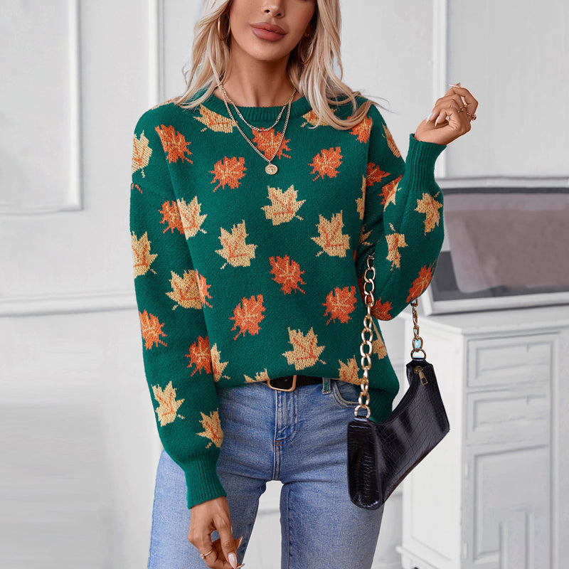 Yasmine Jumper | Women's Autumn Leaf Print Knitted Jumper