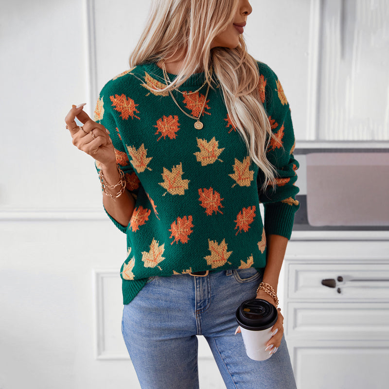 Yasmine Jumper | Women's Autumn Leaf Print Knitted Jumper