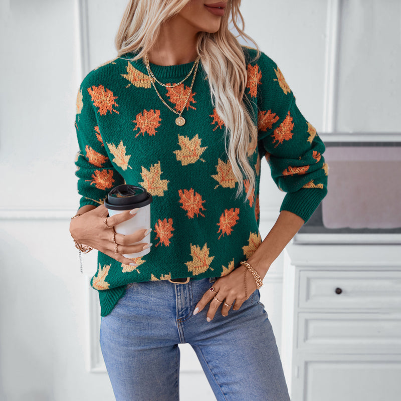 Yasmine Jumper | Women's Autumn Leaf Print Knitted Jumper