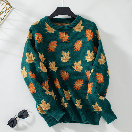 Yasmine Jumper | Women's Autumn Leaf Print Knitted Jumper