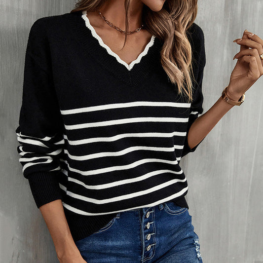 Yasemin Jumper | Women’s Autumn Striped V-Neck Knitted Jumper