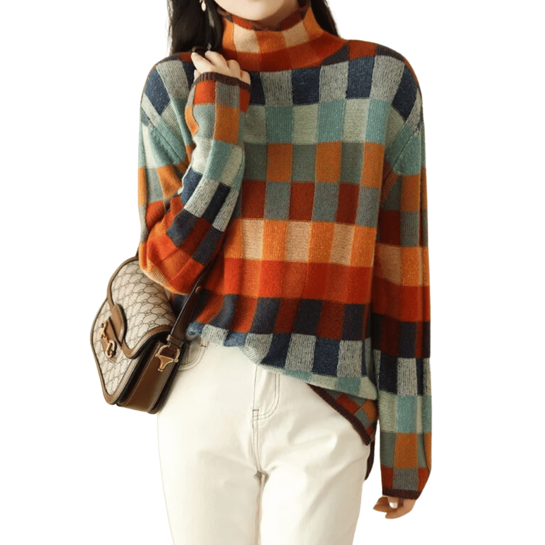 Kayleigh Sweater | Cashmere Patchwork Turtleneck Knit