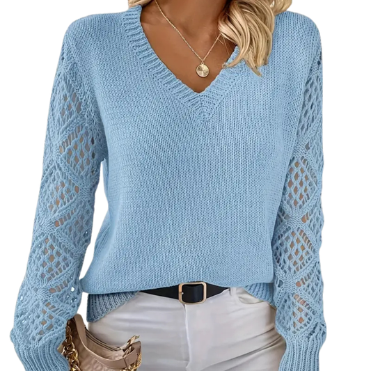 Glynice Sweater | Modern Crochet Sleeve V-Neck Sweater