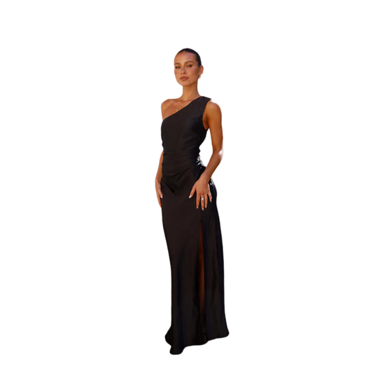 Bianca Evening Dress | Satin One-Shoulder Maxi Dress with Slit