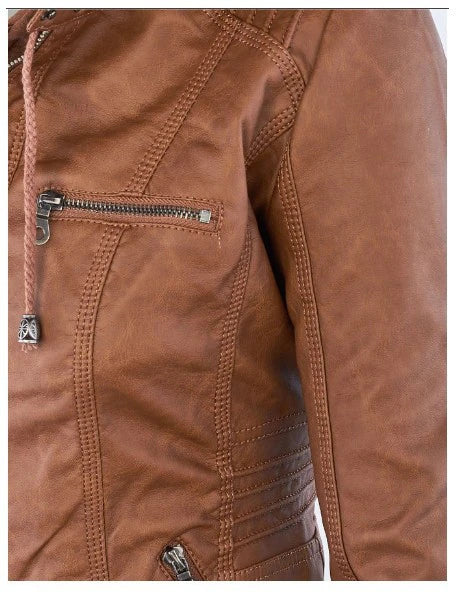 Vianne Jacket | Winter Hooded Faux Leather Zip Jacket