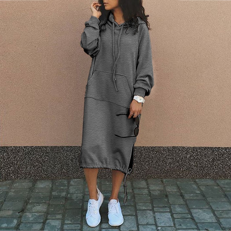 Vilda Dress | Winter Casual Hoodie Midi Dress