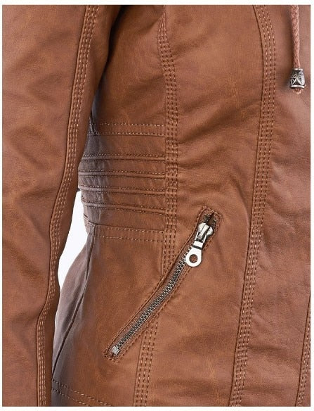 Vianne Jacket | Winter Hooded Faux Leather Zip Jacket