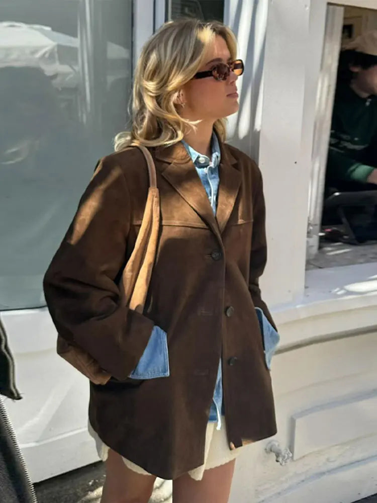 Hannah Jacket | Classic Brown Suede Jacket