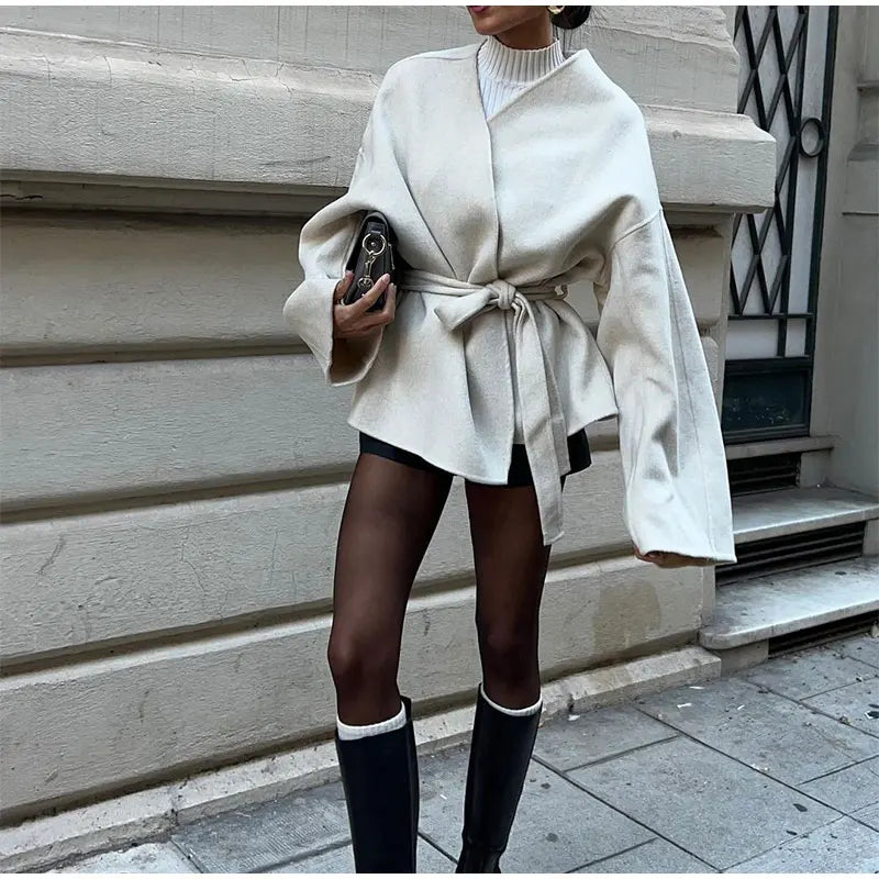 Sanjana Coat | Autumn Elegant Belted Wrap Coat