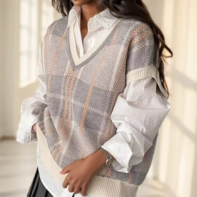 Winona Vest | Women’s Autumn Plaid Knitted Sweater Vest