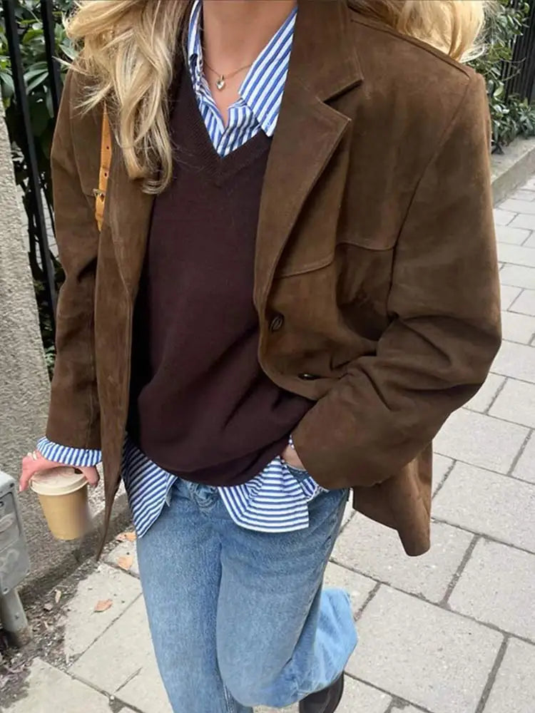 Hannah Jacket | Classic Brown Suede Jacket
