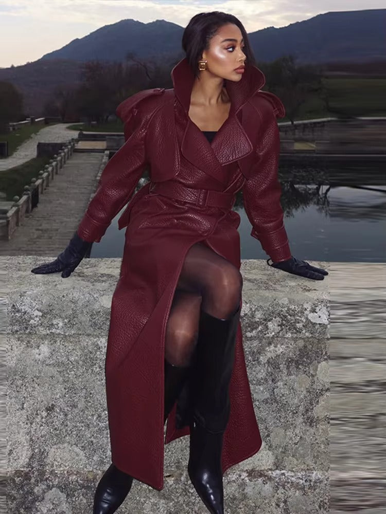Haelyn Trench Coat | Women’s Winter Belted Leather Trench Coat
