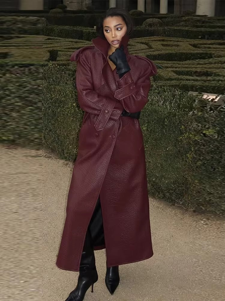 Haelyn Trench Coat | Women’s Winter Belted Leather Trench Coat