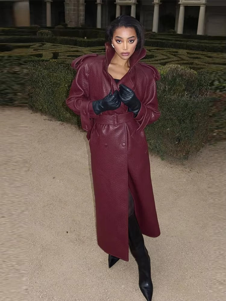 Haelyn Trench Coat | Women’s Winter Belted Leather Trench Coat