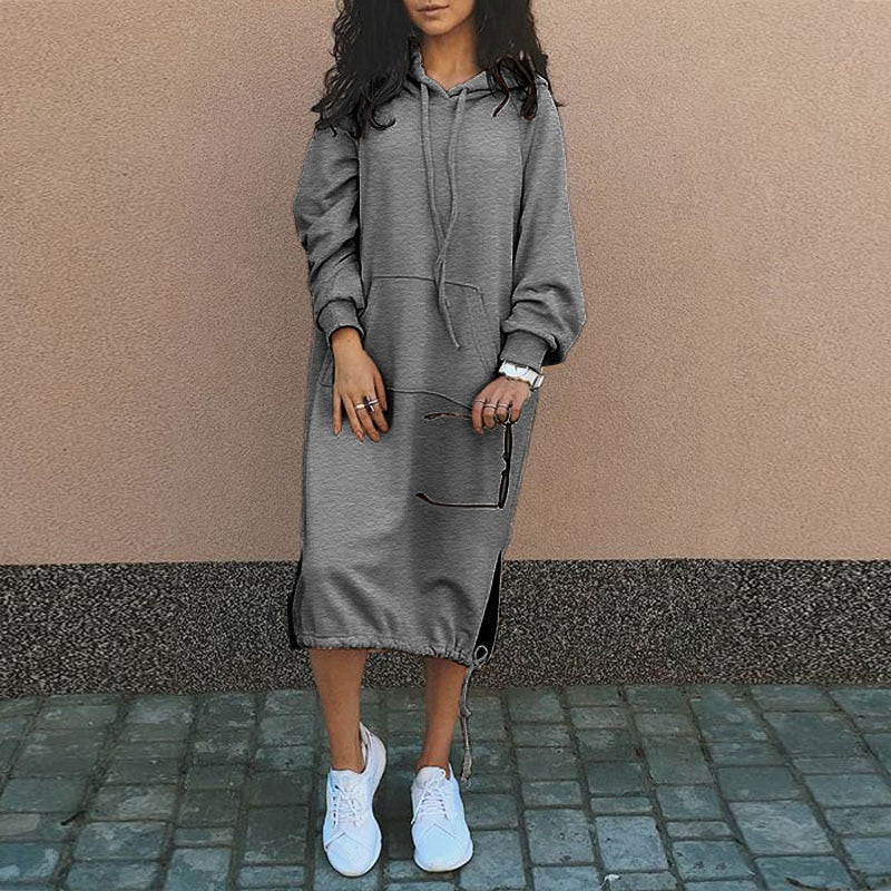 Vilda Dress | Winter Casual Hoodie Midi Dress