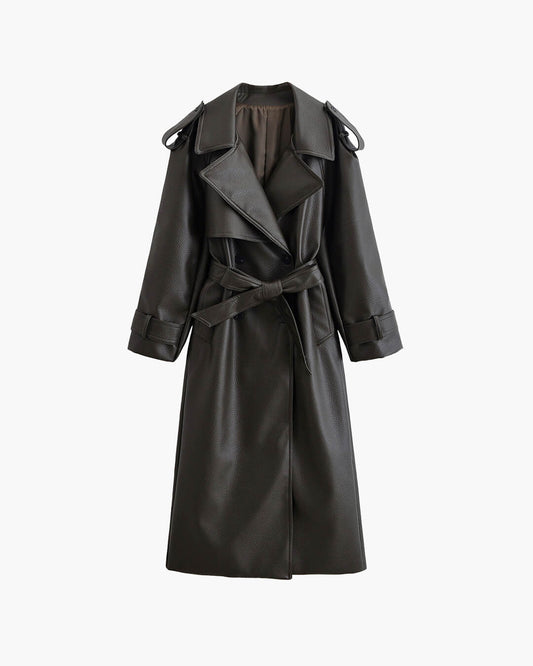 Haelyn Trench Coat | Women’s Winter Belted Leather Trench Coat