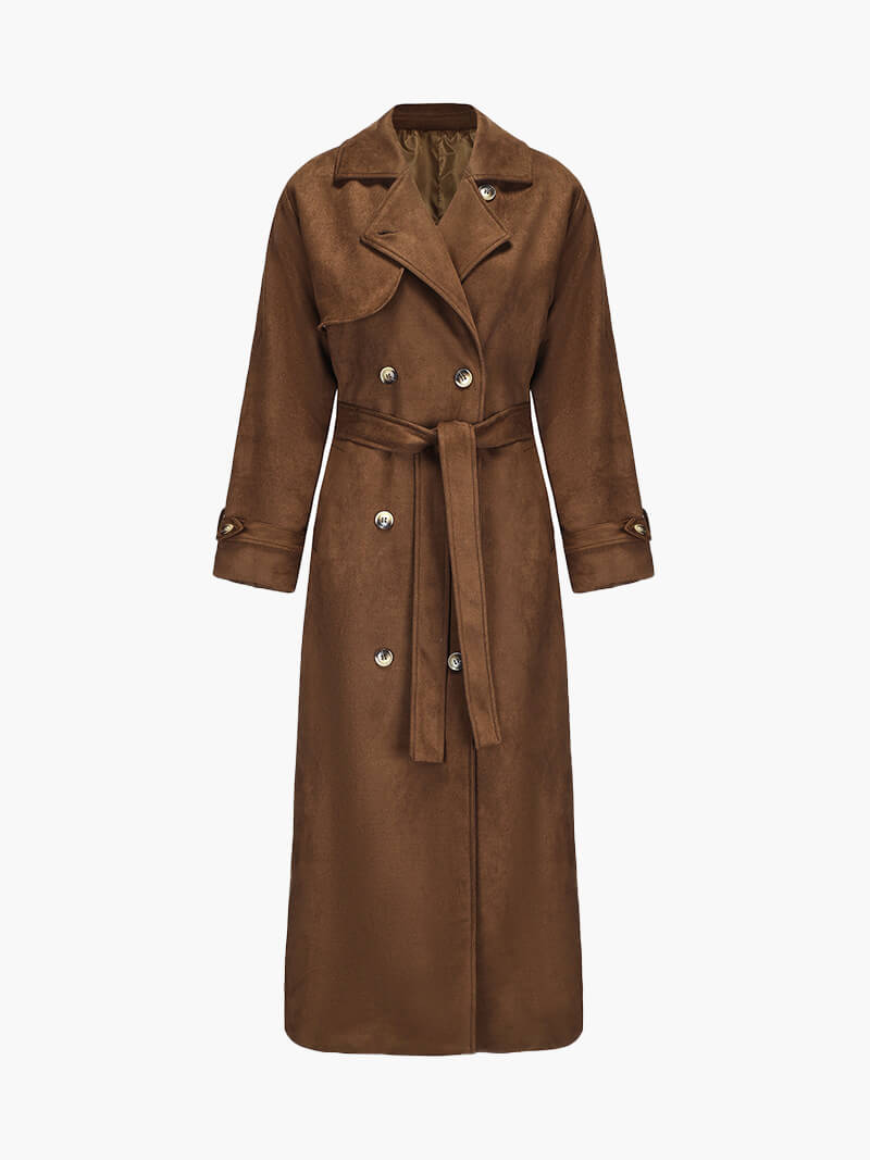 Samra Trench Coat | Autumn Faux Suede Belted Trench Coat