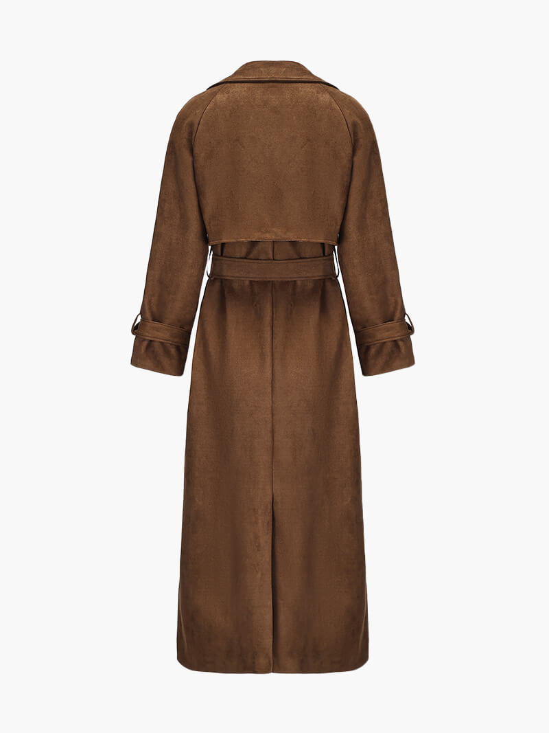 Samra Trench Coat | Autumn Faux Suede Belted Trench Coat