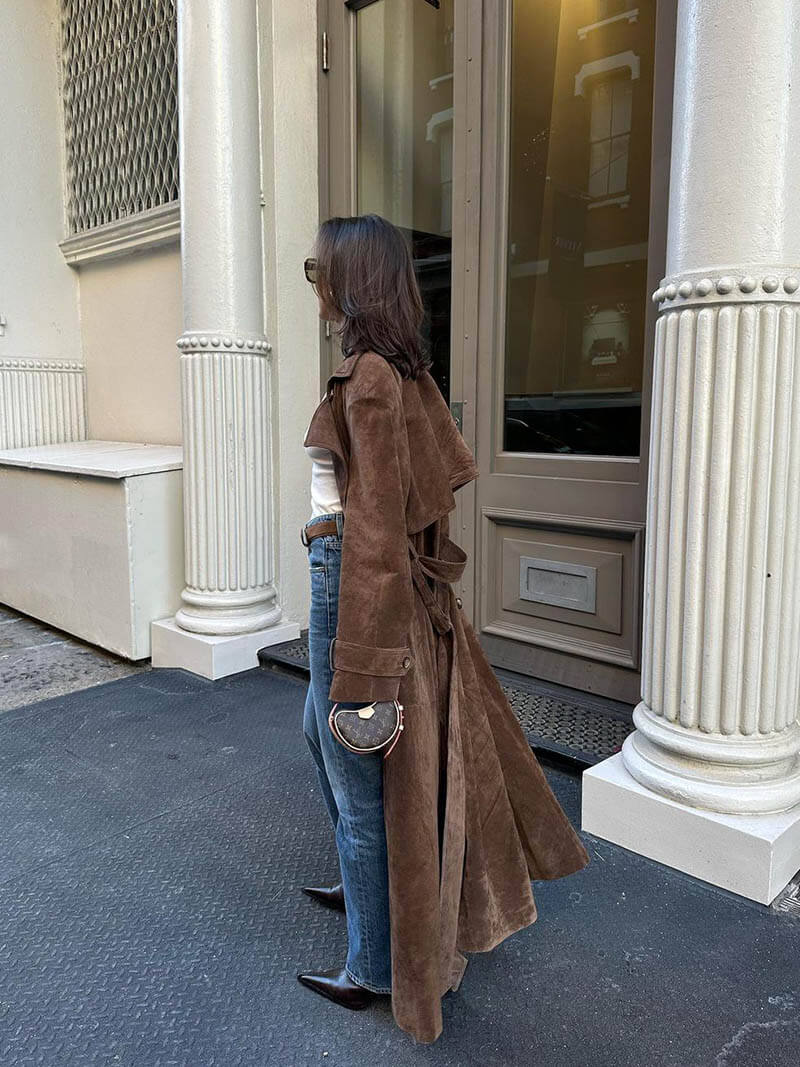 Samra Trench Coat | Autumn Faux Suede Belted Trench Coat