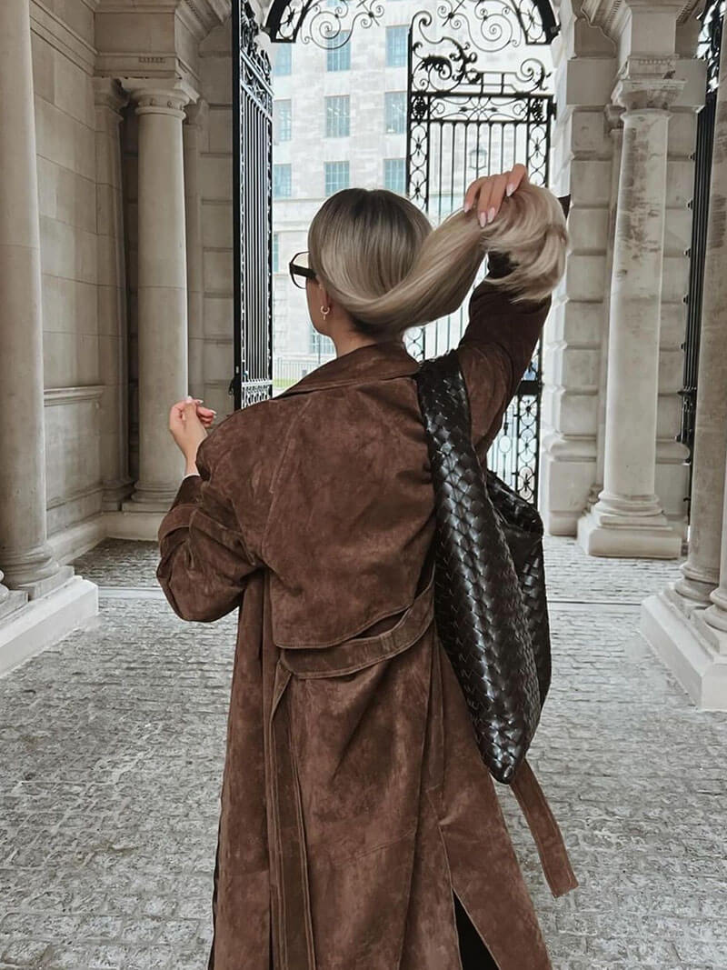 Samra Trench Coat | Autumn Faux Suede Belted Trench Coat
