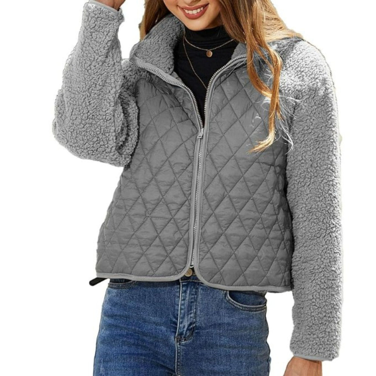 Xharlene Jacket | Women's Autumn Quilted Sherpa Zip Jacket
