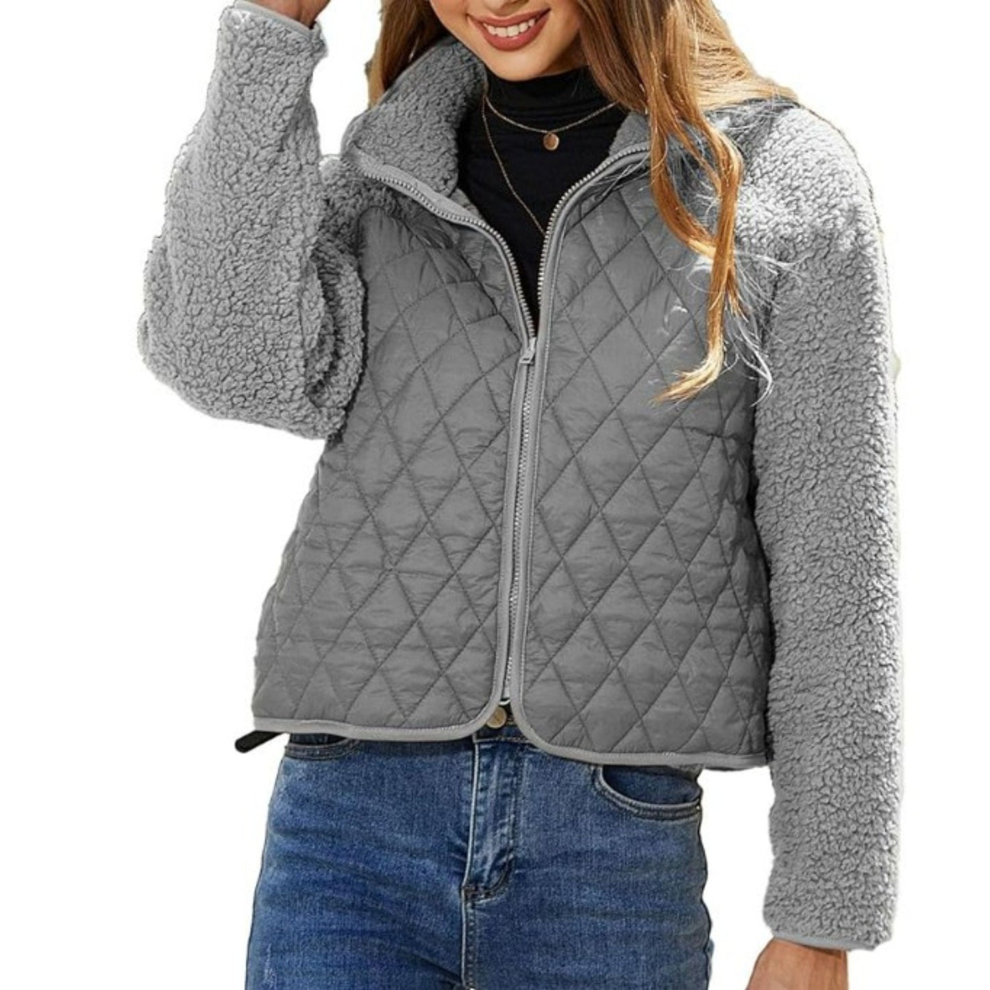 Xharlene Jacket | Women's Autumn Quilted Sherpa Zip Jacket