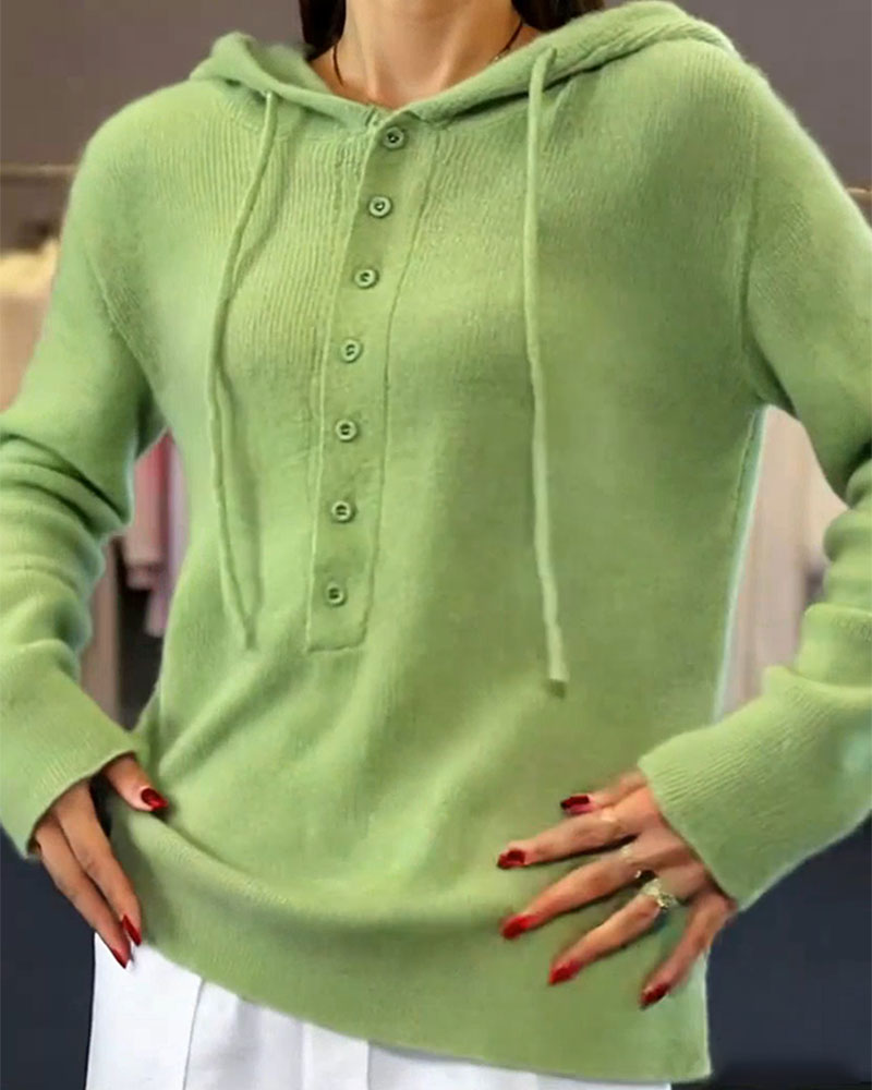 Tiphanie Jumper | Autumn Knitted Hoodie Jumper with Buttons