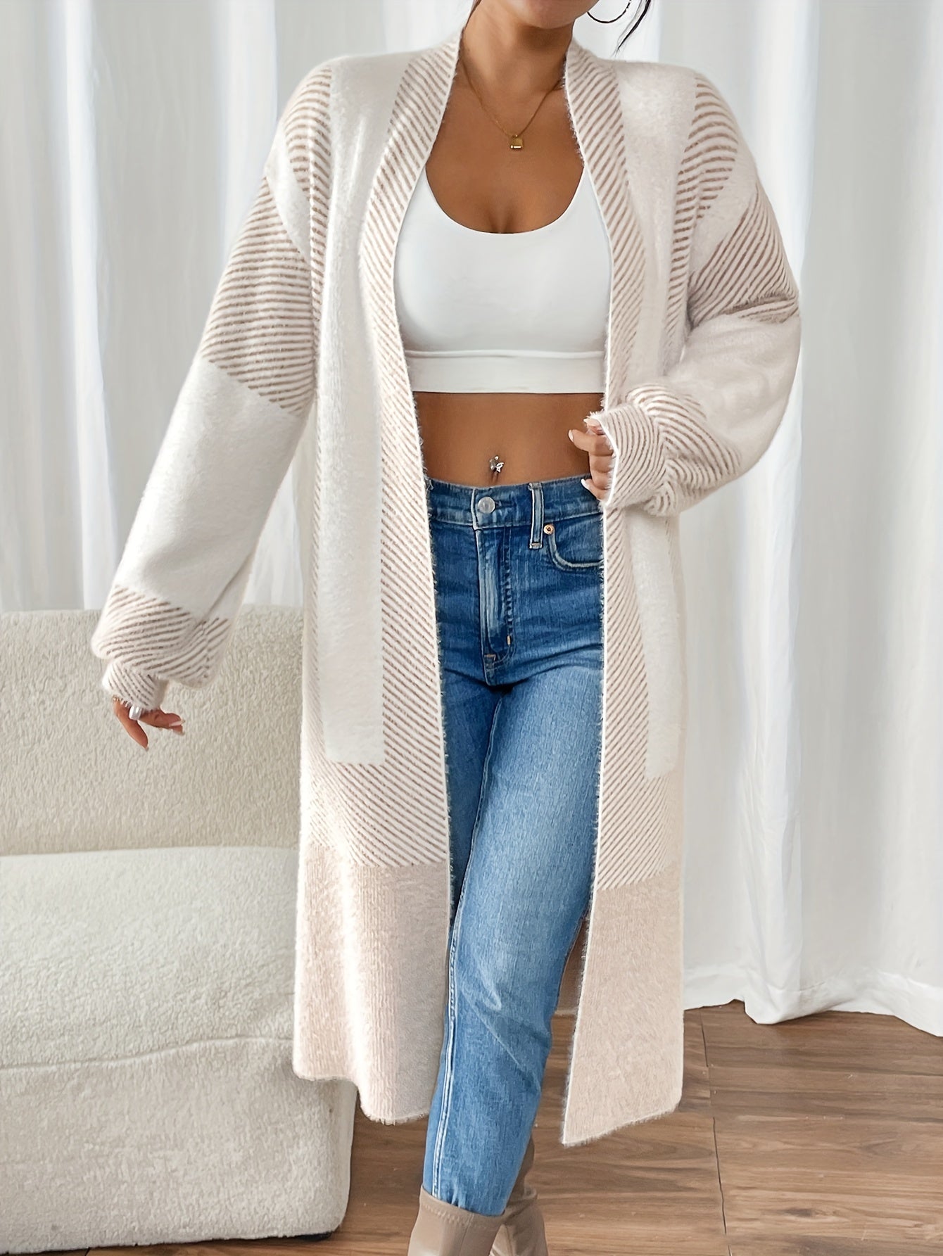 Xaria Cardigan | Women’s Autumn Long Striped Open-Front Cardigan