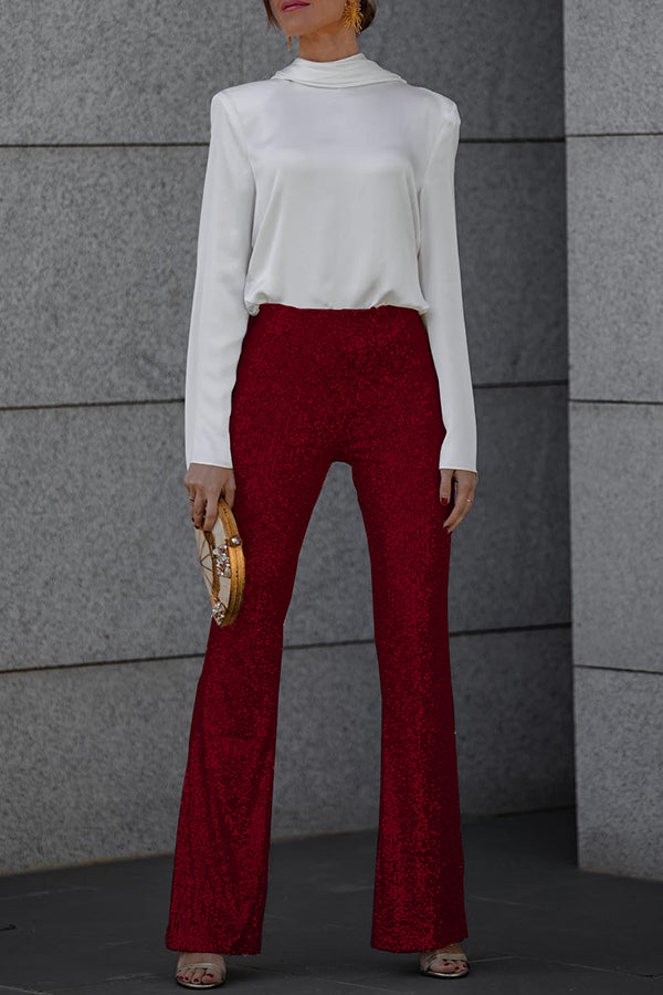 Lilia Pants | High-Rise Elastic Waist Sparkling Flare Pants