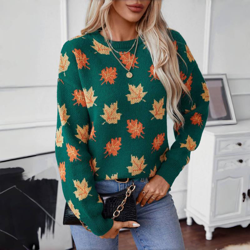 Yasmine Jumper | Women's Autumn Leaf Print Knitted Jumper