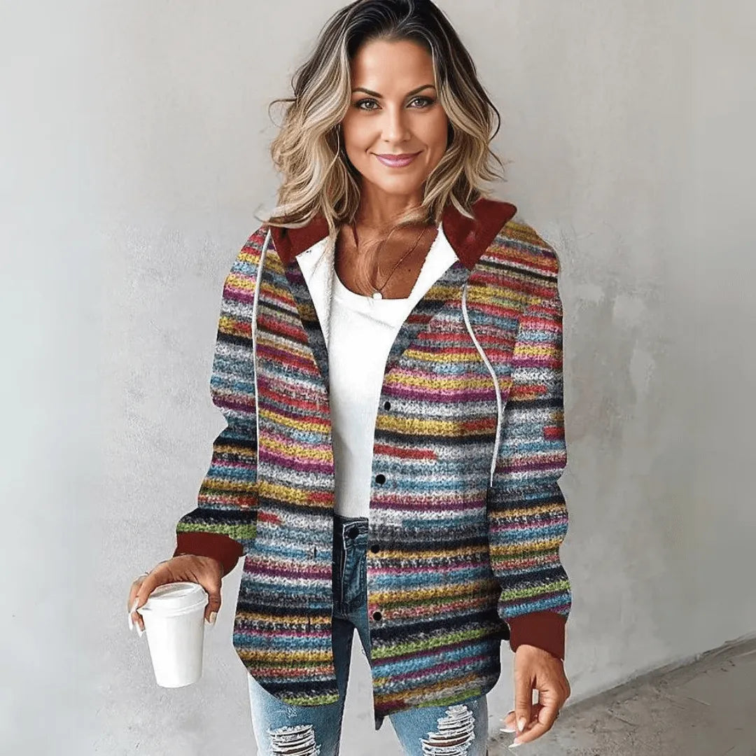 Xona Jacket | Women's Striped Casual Hooded Winter Jacket