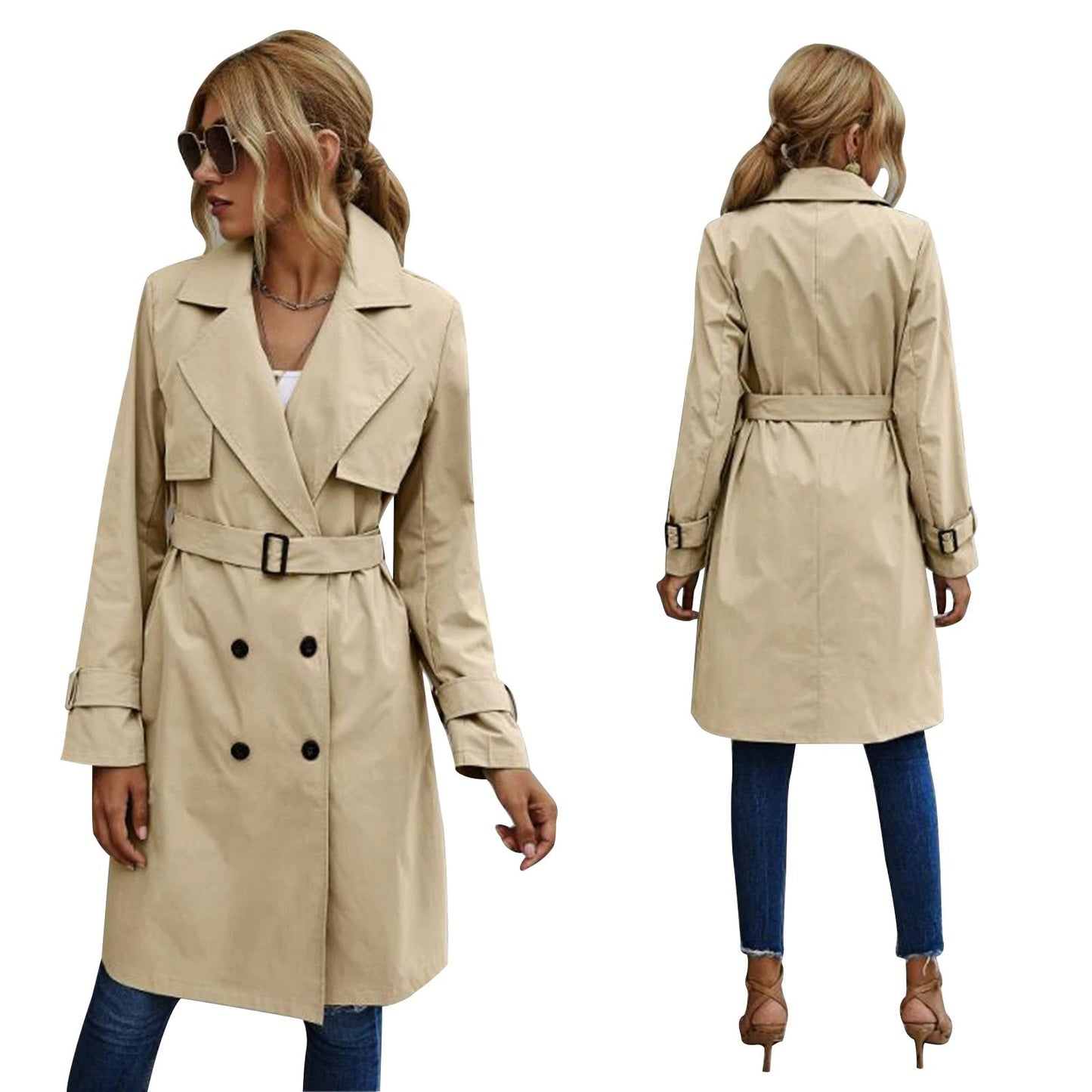 Vimala Coat | Autumn Double-Breasted Belted Trench Coat