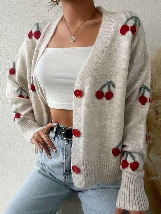 Xharlene Cardigan | Women’s Winter Cherry Knitted Cardigan