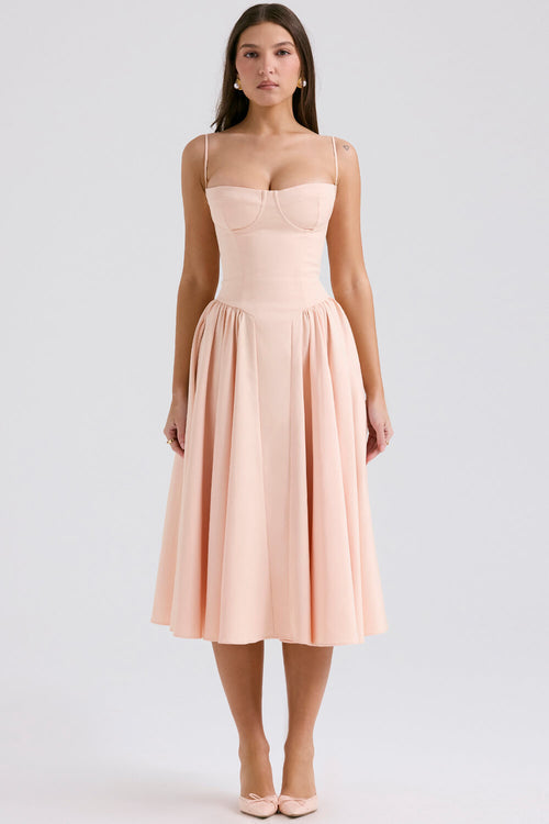 Vika Dress | Ballerina Pink Twill Corset Midi Dress
