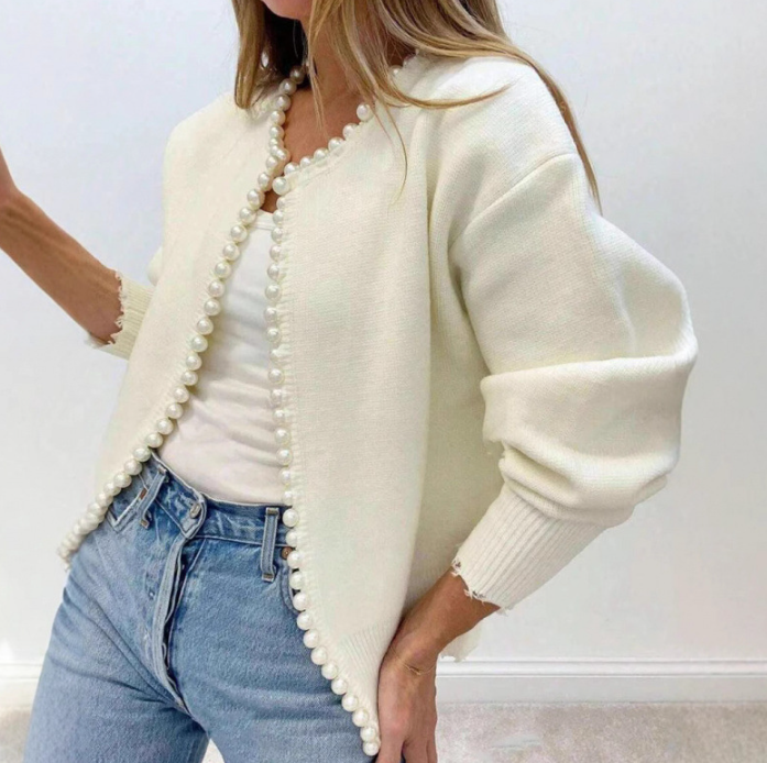 Xonia Cardigan | Women's Autumn Pearl-Trim Knit Cardigan