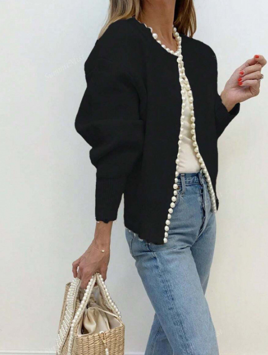 Xonia Cardigan | Women's Autumn Pearl-Trim Knit Cardigan