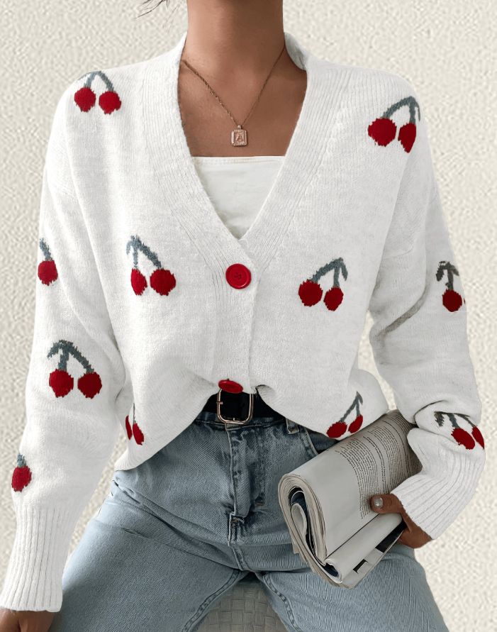 Xharlene Cardigan | Women’s Winter Cherry Knitted Cardigan