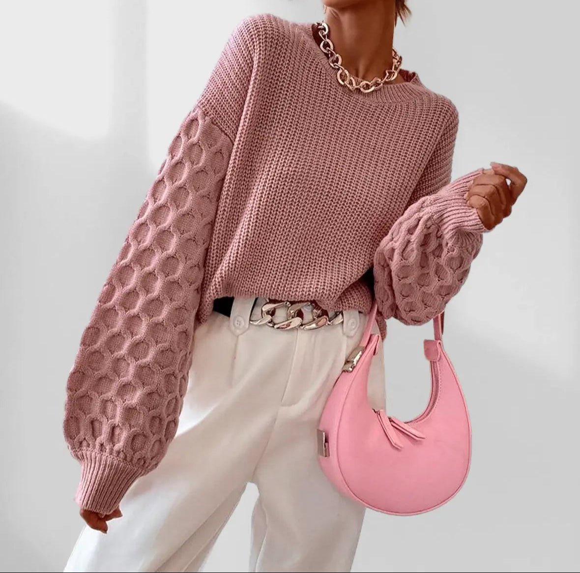 Velma Jumper | Autumn Textured Knit Jumper with Balloon Sleeves