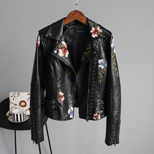 Vickie Jacket | Winter Embroidered Faux Leather Jacket